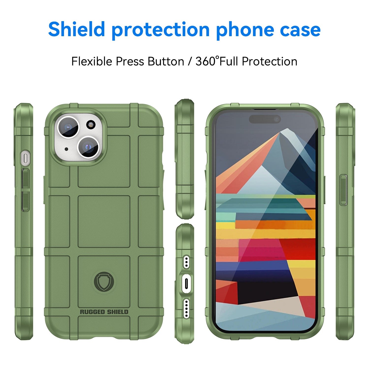 Uniqkart for iPhone 15 Soft TPU Phone Case Square Grid Texture Shockproof Phone Cover - Green