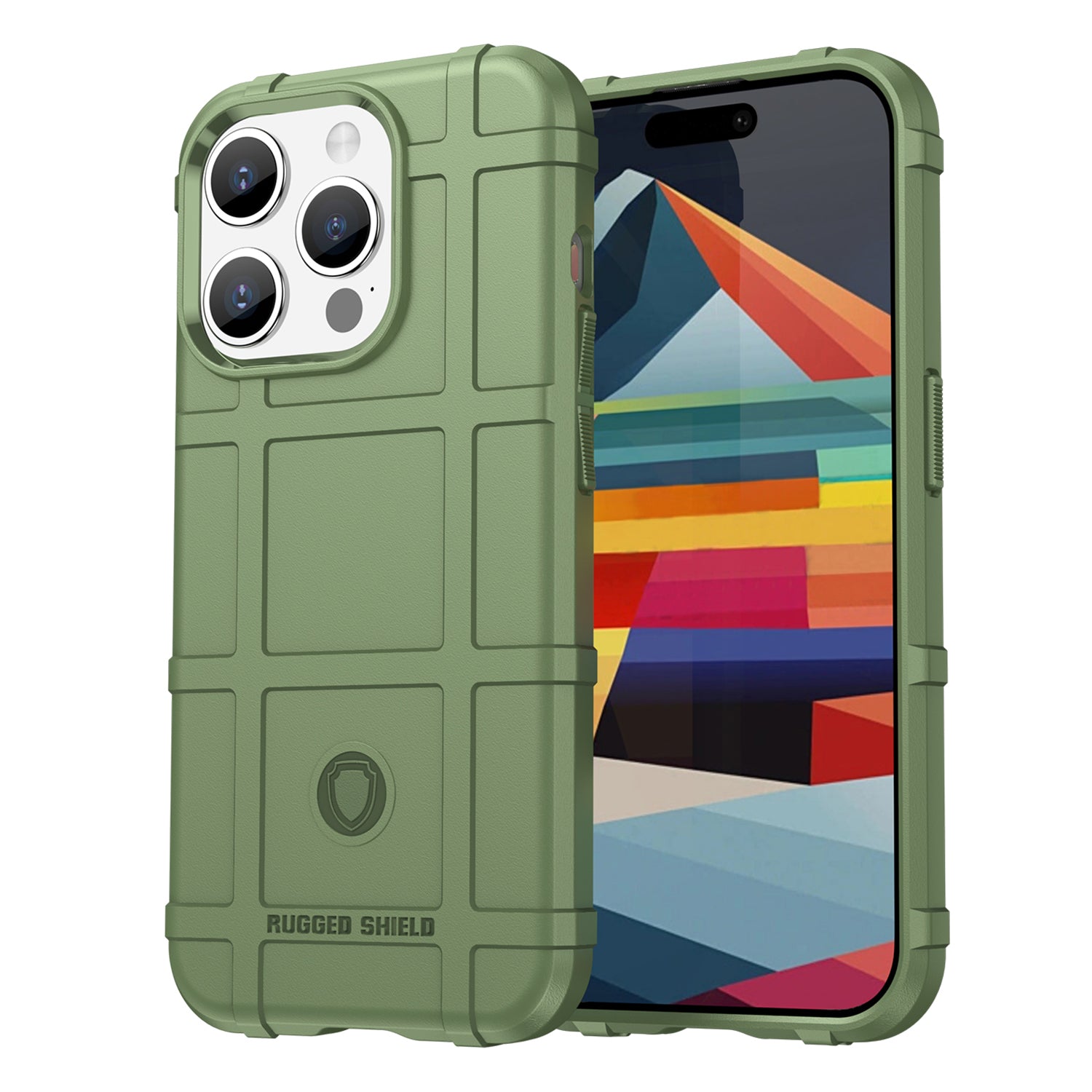 Uniqkart for iPhone 15 Pro Square Grid Texture TPU Phone Case Shockproof Back Cover - Green