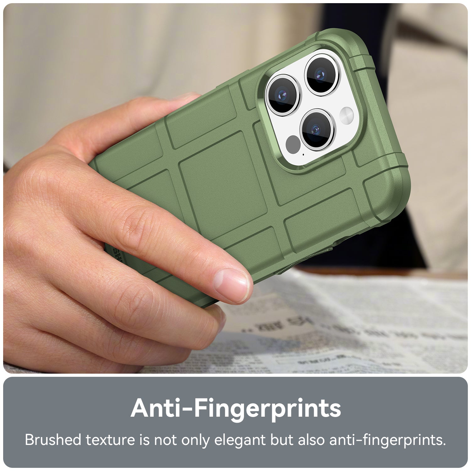 Uniqkart for iPhone 15 Pro Square Grid Texture TPU Phone Case Shockproof Back Cover - Green