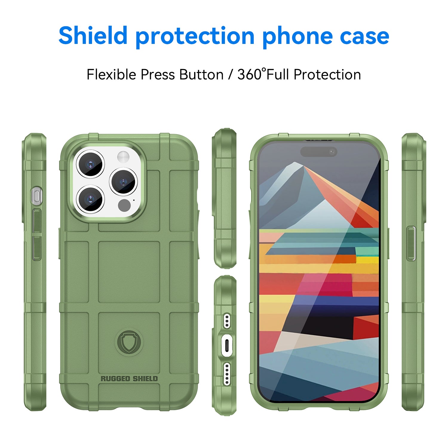 Uniqkart for iPhone 15 Pro Square Grid Texture TPU Phone Case Shockproof Back Cover - Green