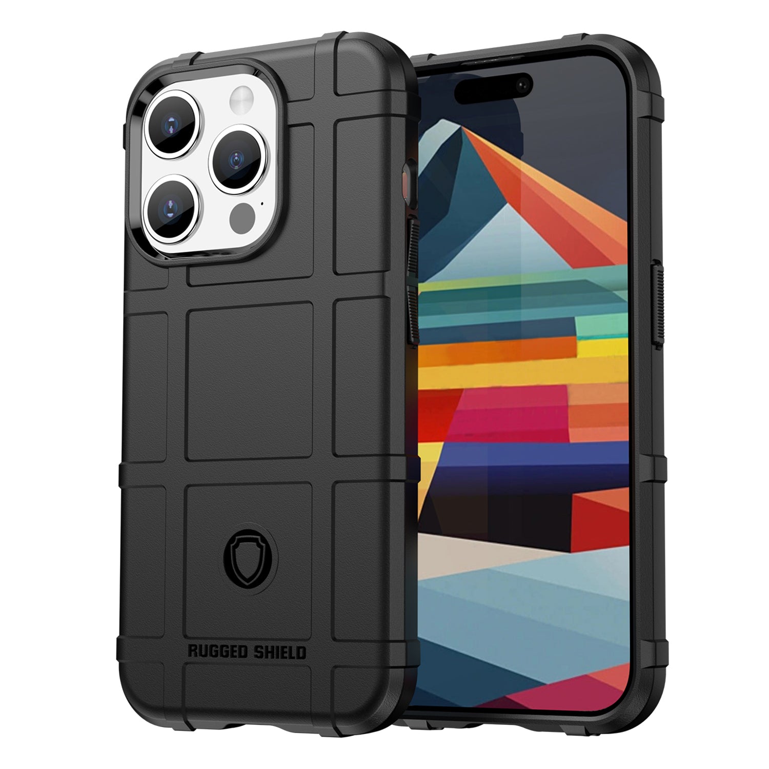Uniqkart for iPhone 15 Pro Max Anti-drop TPU Phone Case Square Grid Texture Protective Cover - Black