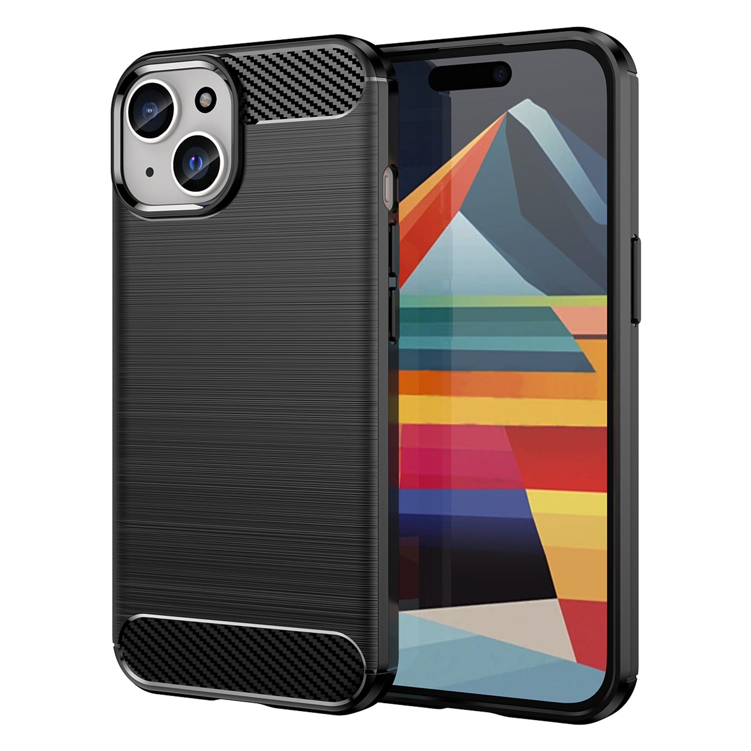 Carbon Fiber Texture Brushed TPU Case for iPhone 15 Plus , Scratch-resistant Phone Cover - Black