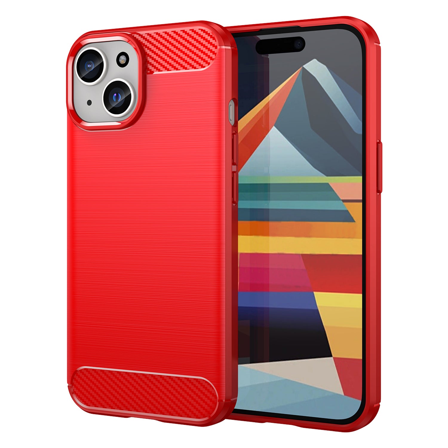 Carbon Fiber Texture Brushed TPU Case for iPhone 15 Plus , Scratch-resistant Phone Cover - Red