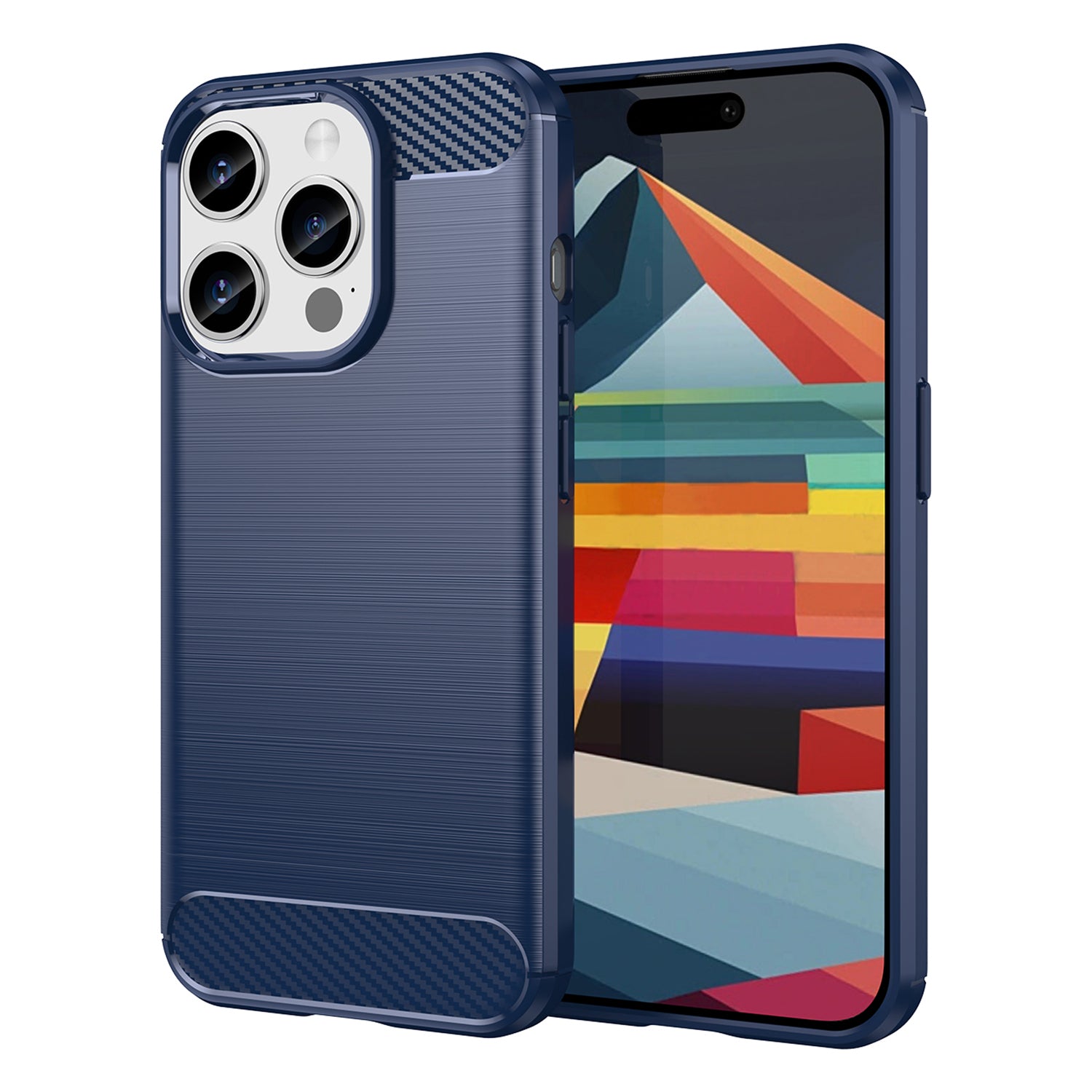 Carbon Fiber Texture Phone Case for iPhone 15 Pro Max , Brushed Anti-scratch TPU Cover - Blue