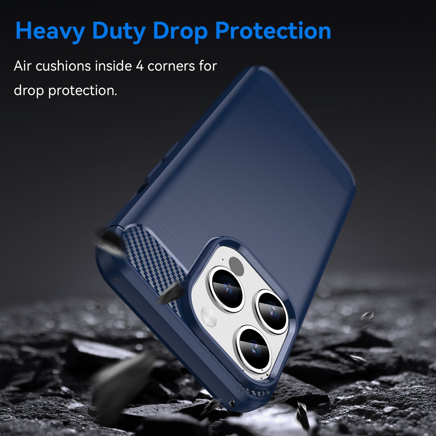 Carbon Fiber Texture Phone Case for iPhone 15 Pro Max , Brushed Anti-scratch TPU Cover - Blue