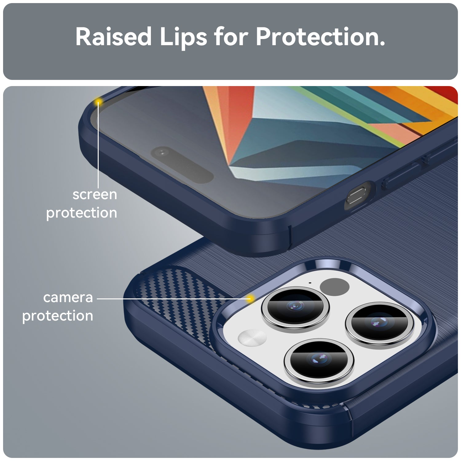 Carbon Fiber Texture Phone Case for iPhone 15 Pro Max , Brushed Anti-scratch TPU Cover - Blue