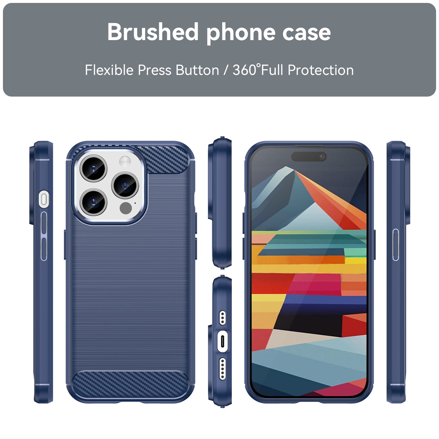 Carbon Fiber Texture Phone Case for iPhone 15 Pro Max , Brushed Anti-scratch TPU Cover - Blue
