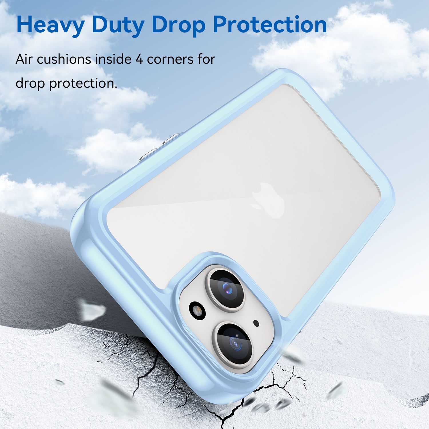 Uniqkart for iPhone 15 Plus TPU+Acrylic Anti-fall Mobile Phone Back Cover Clear Protective Case - Blue
