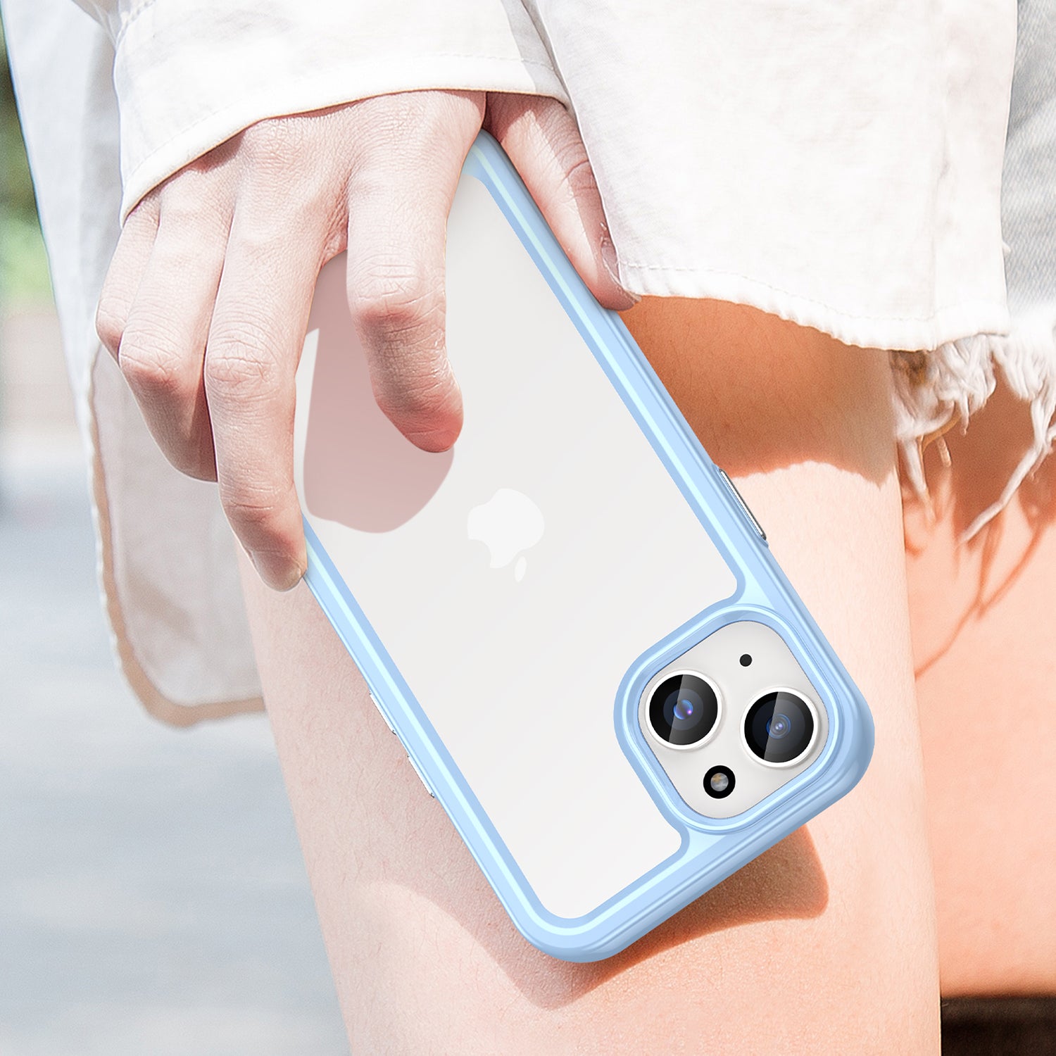 Uniqkart for iPhone 15 Plus TPU+Acrylic Anti-fall Mobile Phone Back Cover Clear Protective Case - Blue