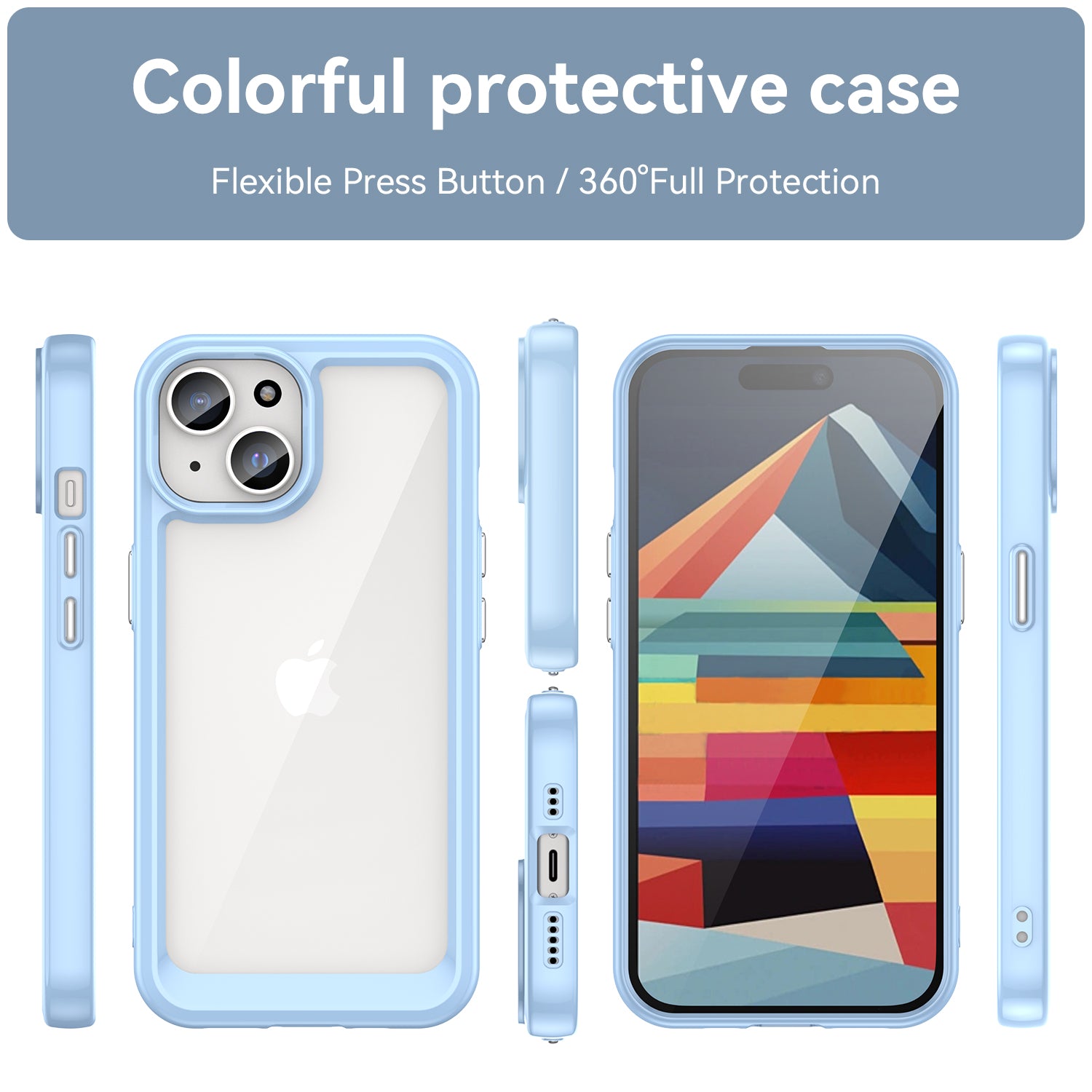 Uniqkart for iPhone 15 Plus TPU+Acrylic Anti-fall Mobile Phone Back Cover Clear Protective Case - Blue