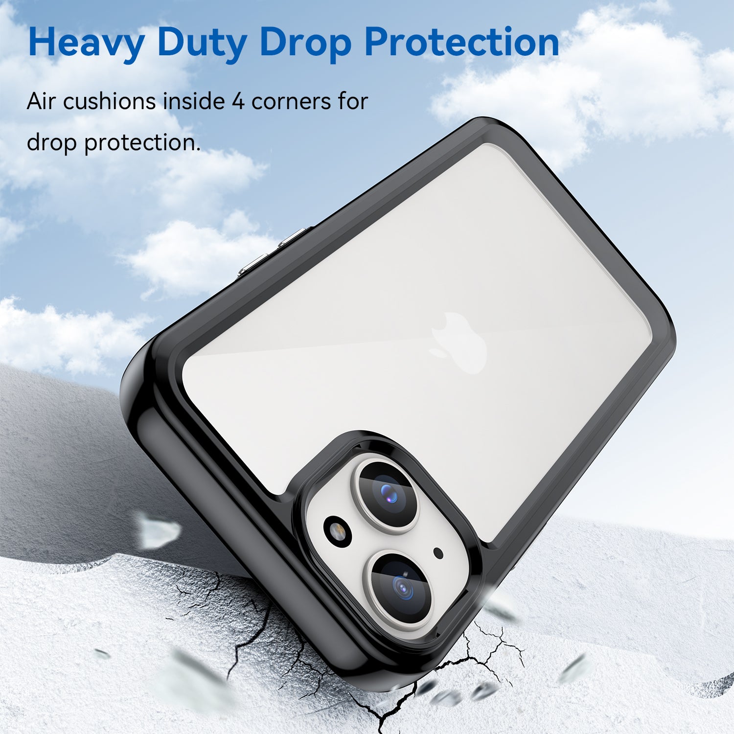 Uniqkart for iPhone 15 Plus TPU+Acrylic Anti-fall Mobile Phone Back Cover Clear Protective Case - Black