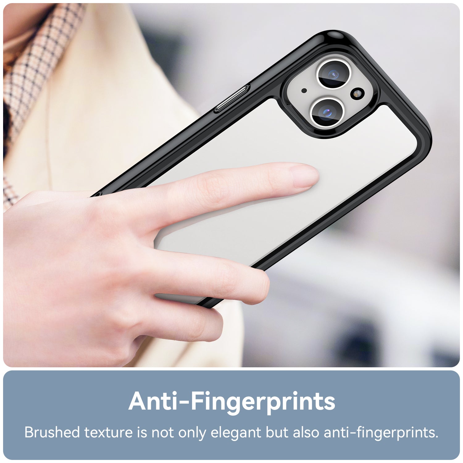 Uniqkart for iPhone 15 Plus TPU+Acrylic Anti-fall Mobile Phone Back Cover Clear Protective Case - Black