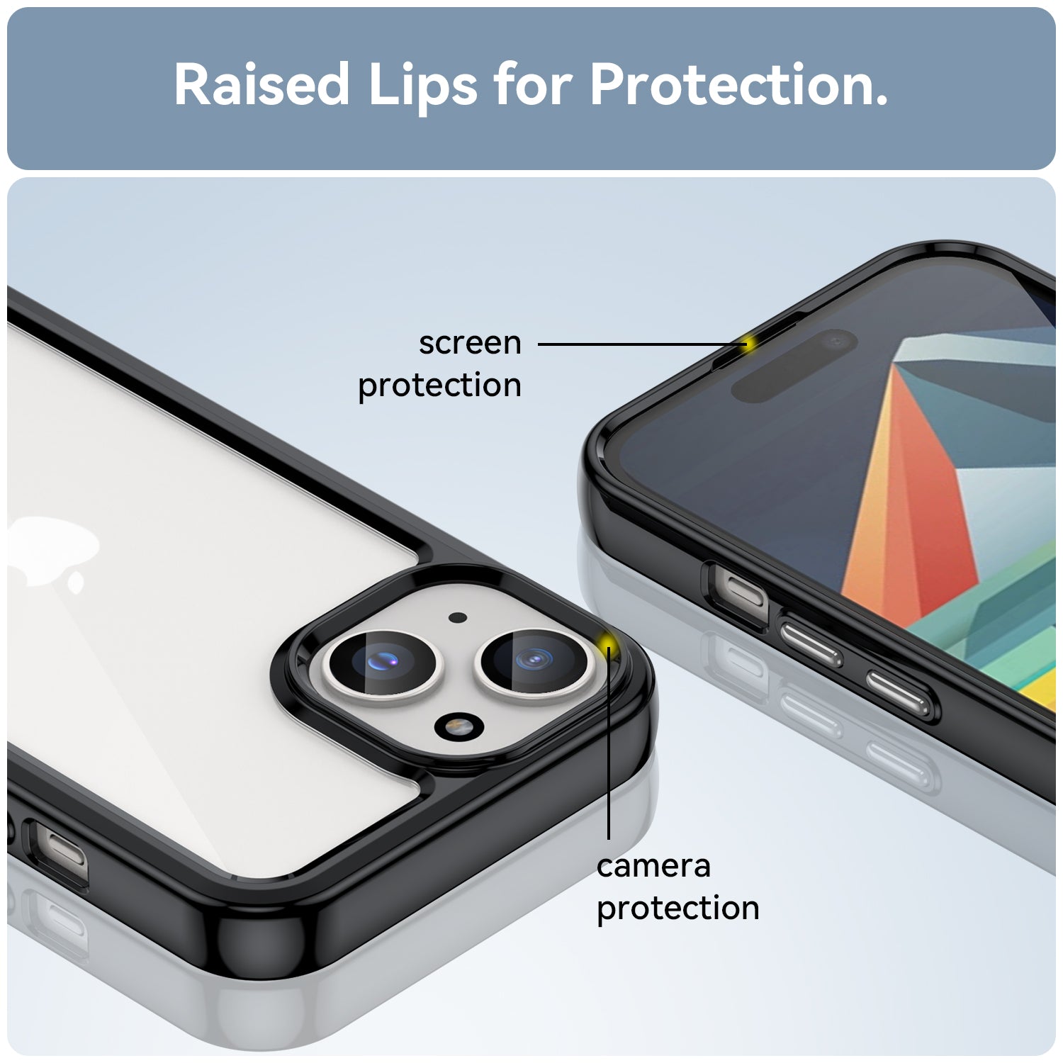 Uniqkart for iPhone 15 Plus TPU+Acrylic Anti-fall Mobile Phone Back Cover Clear Protective Case - Black