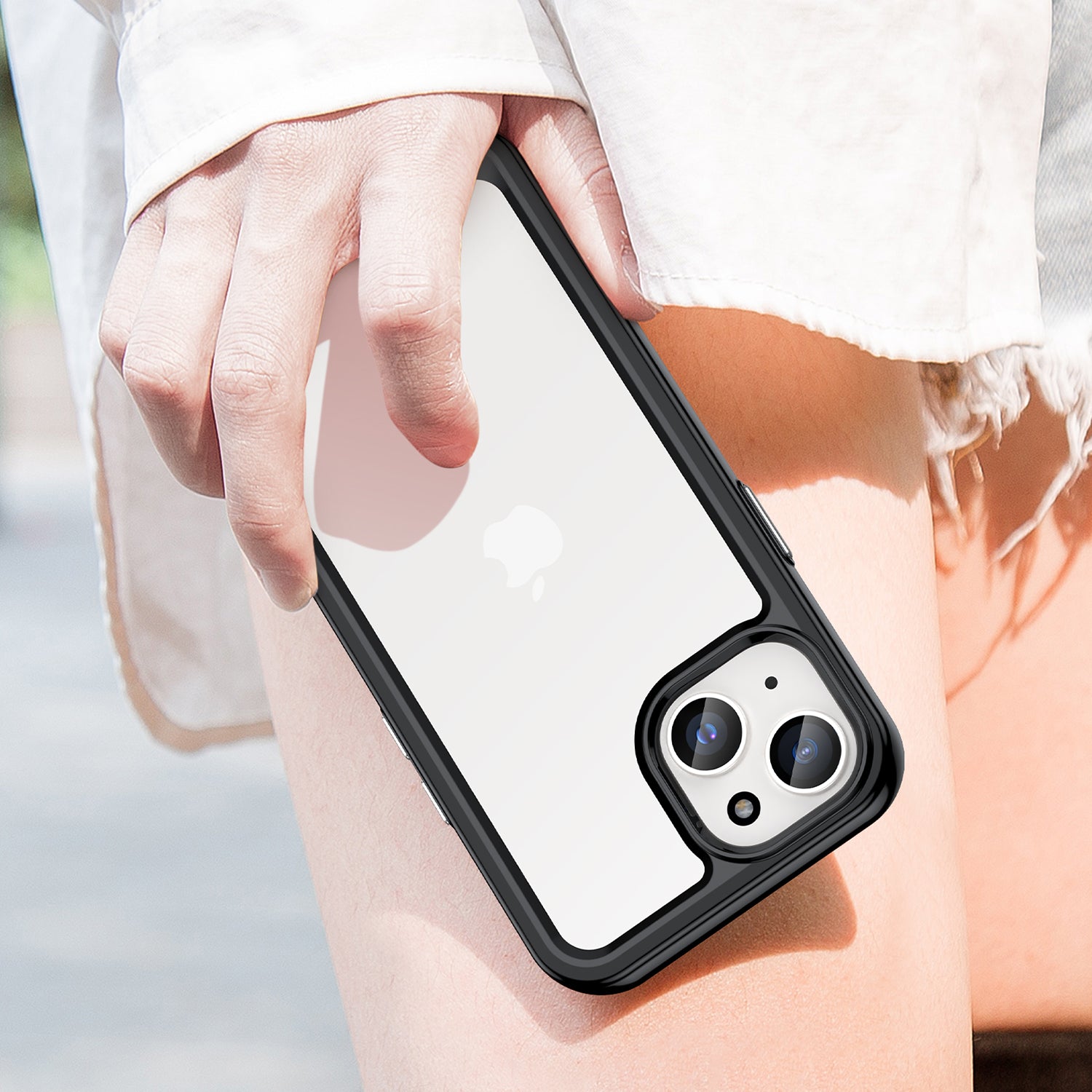 Uniqkart for iPhone 15 Plus TPU+Acrylic Anti-fall Mobile Phone Back Cover Clear Protective Case - Black