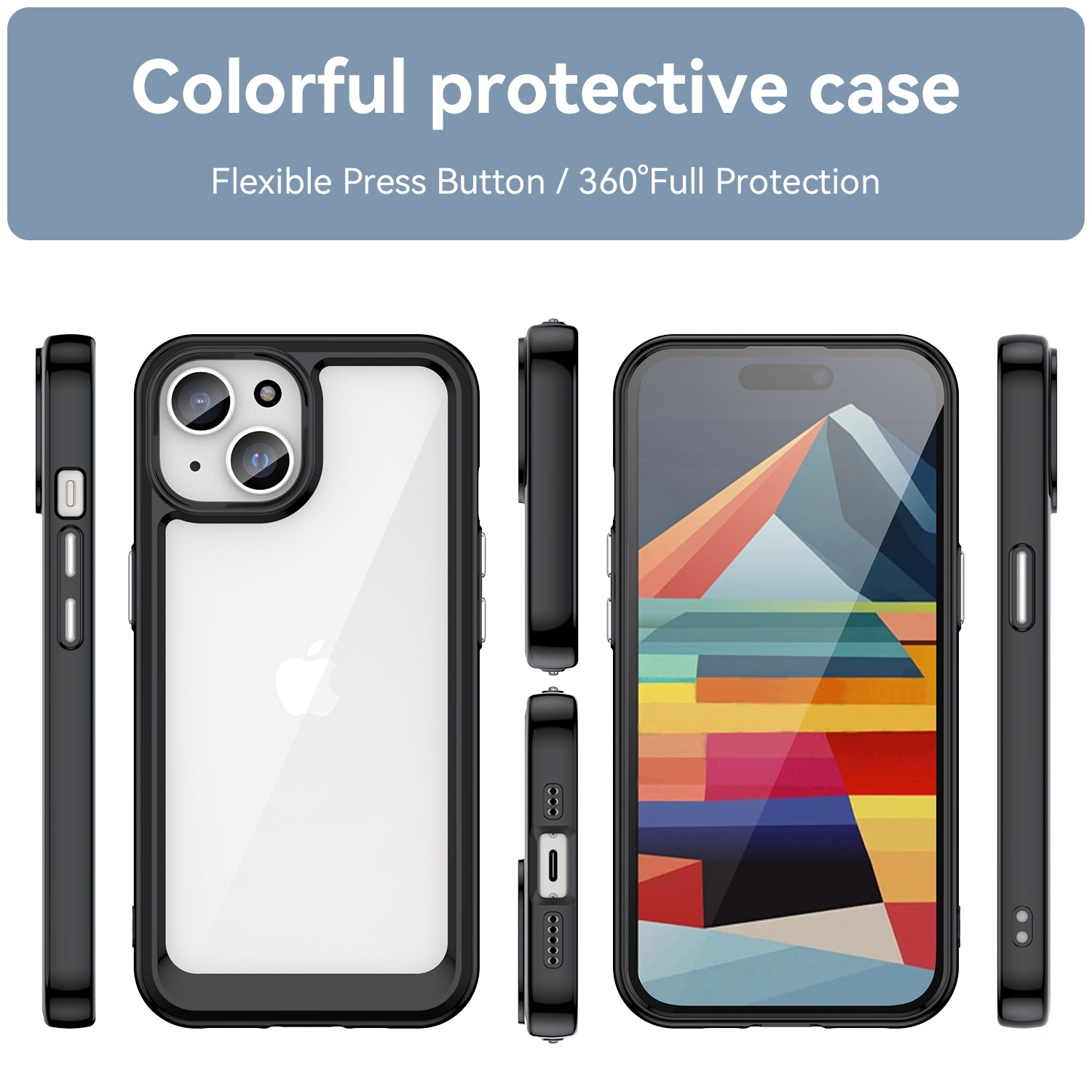 Uniqkart for iPhone 15 Plus TPU+Acrylic Anti-fall Mobile Phone Back Cover Clear Protective Case - Black