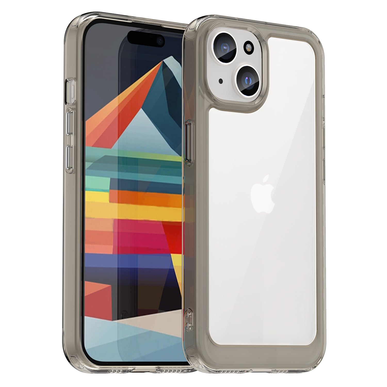Uniqkart for iPhone 15 Plus TPU+Acrylic Anti-fall Mobile Phone Back Cover Clear Protective Case - Transparent Grey