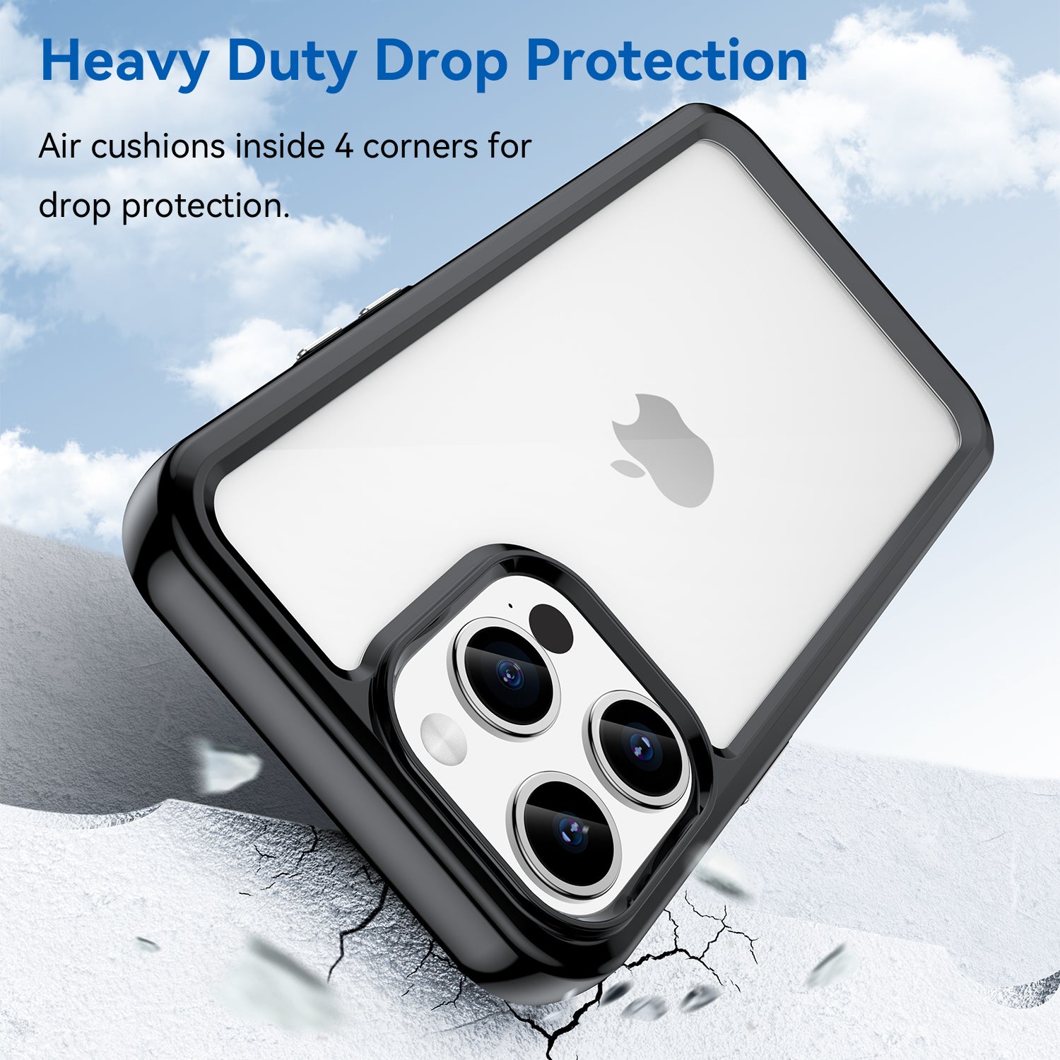 Uniqkart for iPhone 15 Pro TPU+Acrylic Shockproof Mobile Phone Back Cover Clear Protective Case - Black