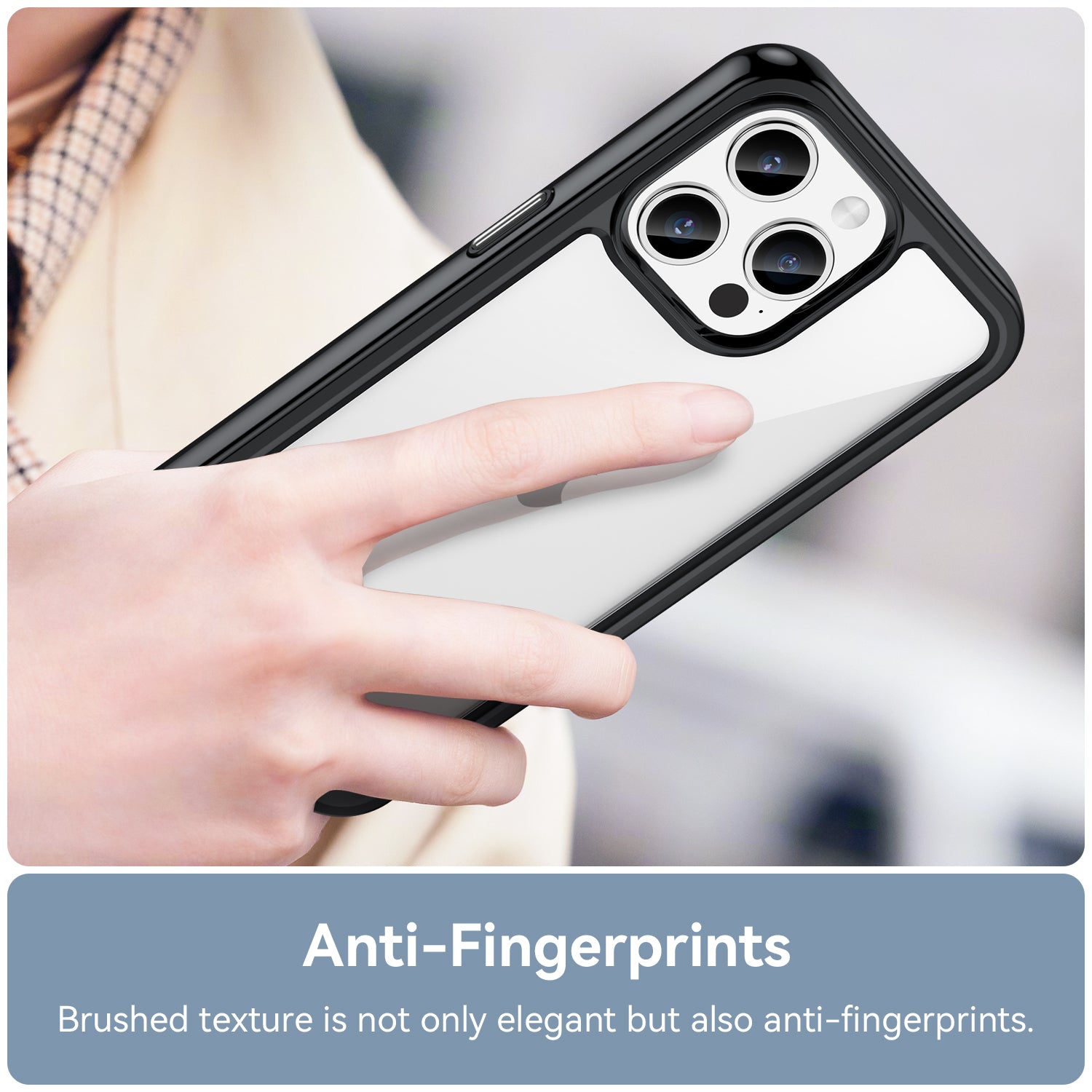 Uniqkart for iPhone 15 Pro TPU+Acrylic Shockproof Mobile Phone Back Cover Clear Protective Case - Black