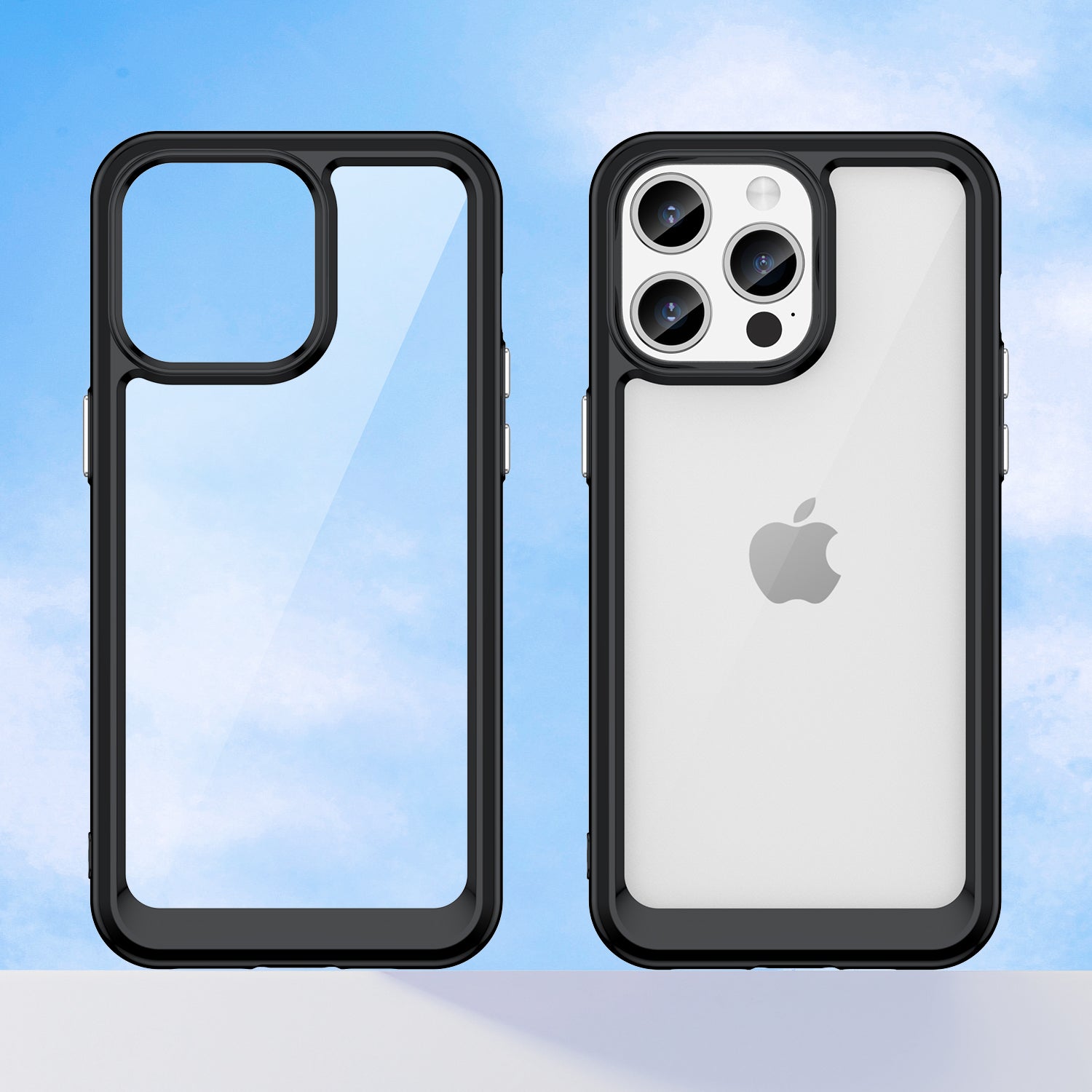 Uniqkart for iPhone 15 Pro TPU+Acrylic Shockproof Mobile Phone Back Cover Clear Protective Case - Black