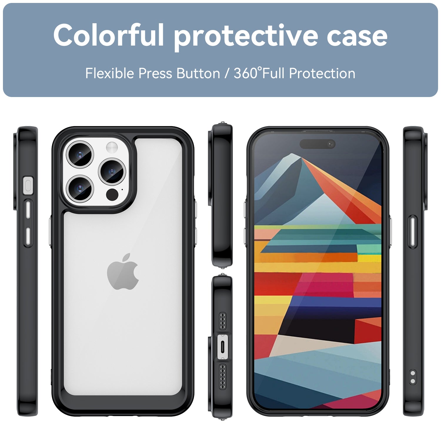 Uniqkart for iPhone 15 Pro TPU+Acrylic Shockproof Mobile Phone Back Cover Clear Protective Case - Black