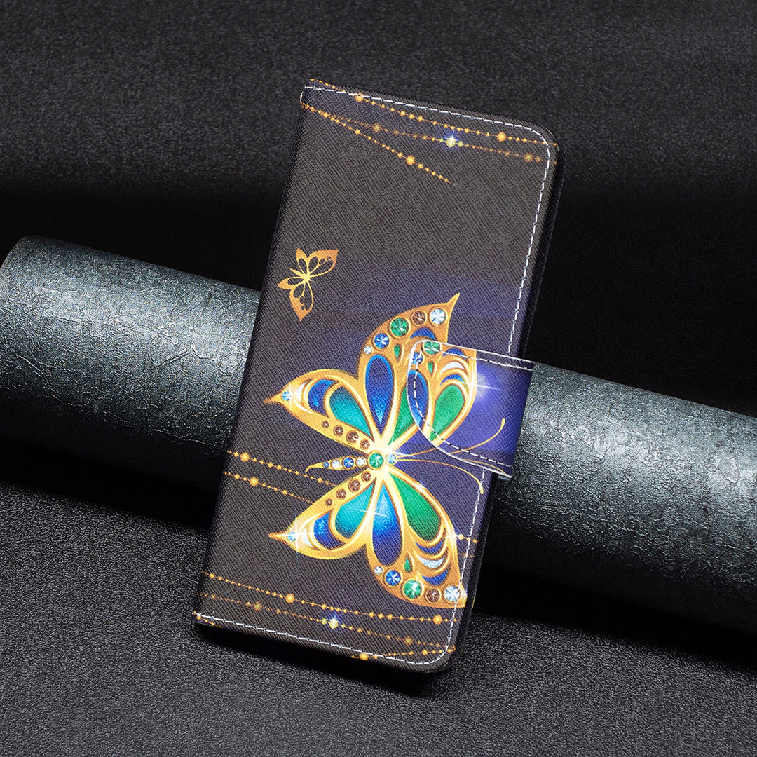 Uniqkart for iPhone 15 Plus Wallet PU Leather Phone Case Pattern Printing Stand Protective Phone Cover - Jewelry Butterfly