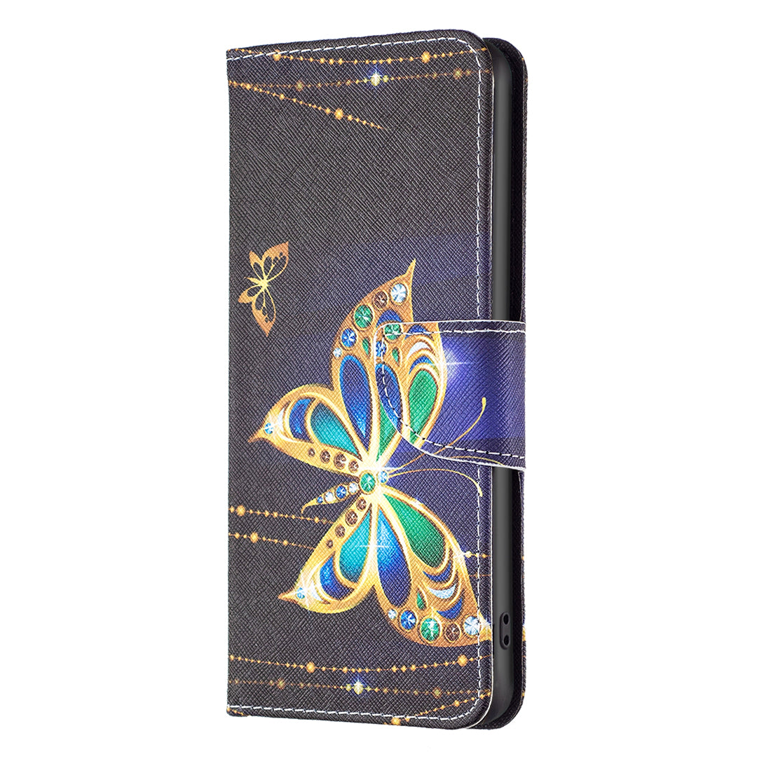 Uniqkart for iPhone 15 Plus Wallet PU Leather Phone Case Pattern Printing Stand Protective Phone Cover - Jewelry Butterfly