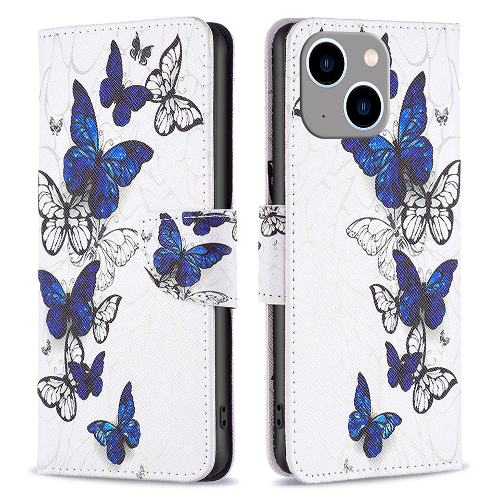 Uniqkart for iPhone 15 Plus Wallet PU Leather Phone Case Pattern Printing Stand Protective Phone Cover - Butterflies
