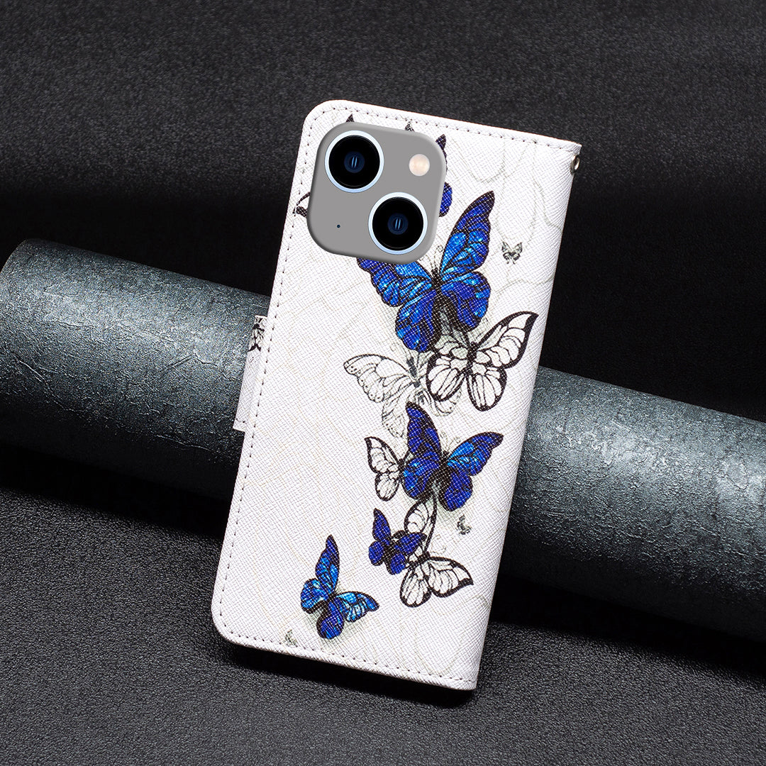 Uniqkart for iPhone 15 Plus Wallet PU Leather Phone Case Pattern Printing Stand Protective Phone Cover - Butterflies