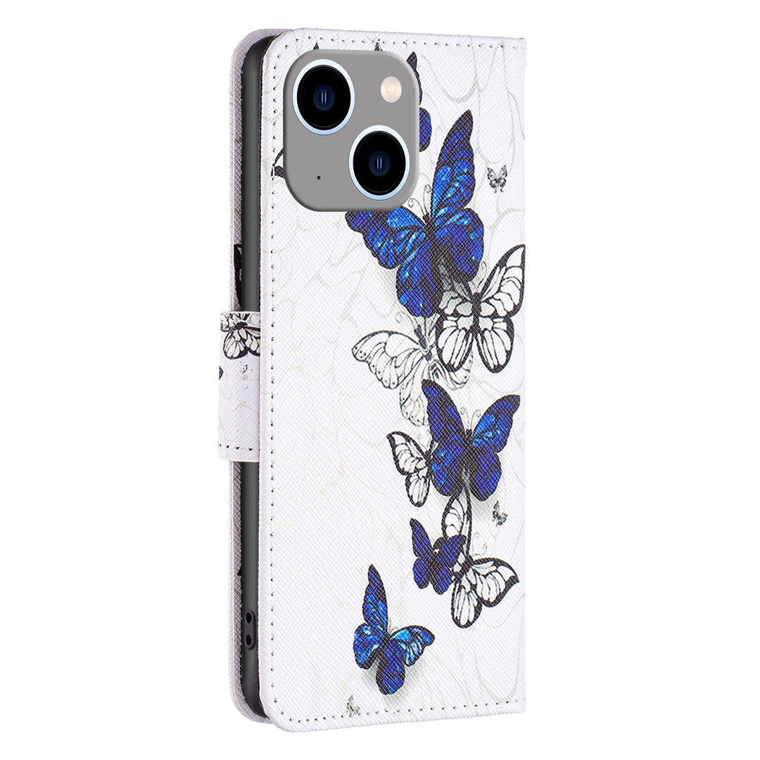 Uniqkart for iPhone 15 Plus Wallet PU Leather Phone Case Pattern Printing Stand Protective Phone Cover - Butterflies
