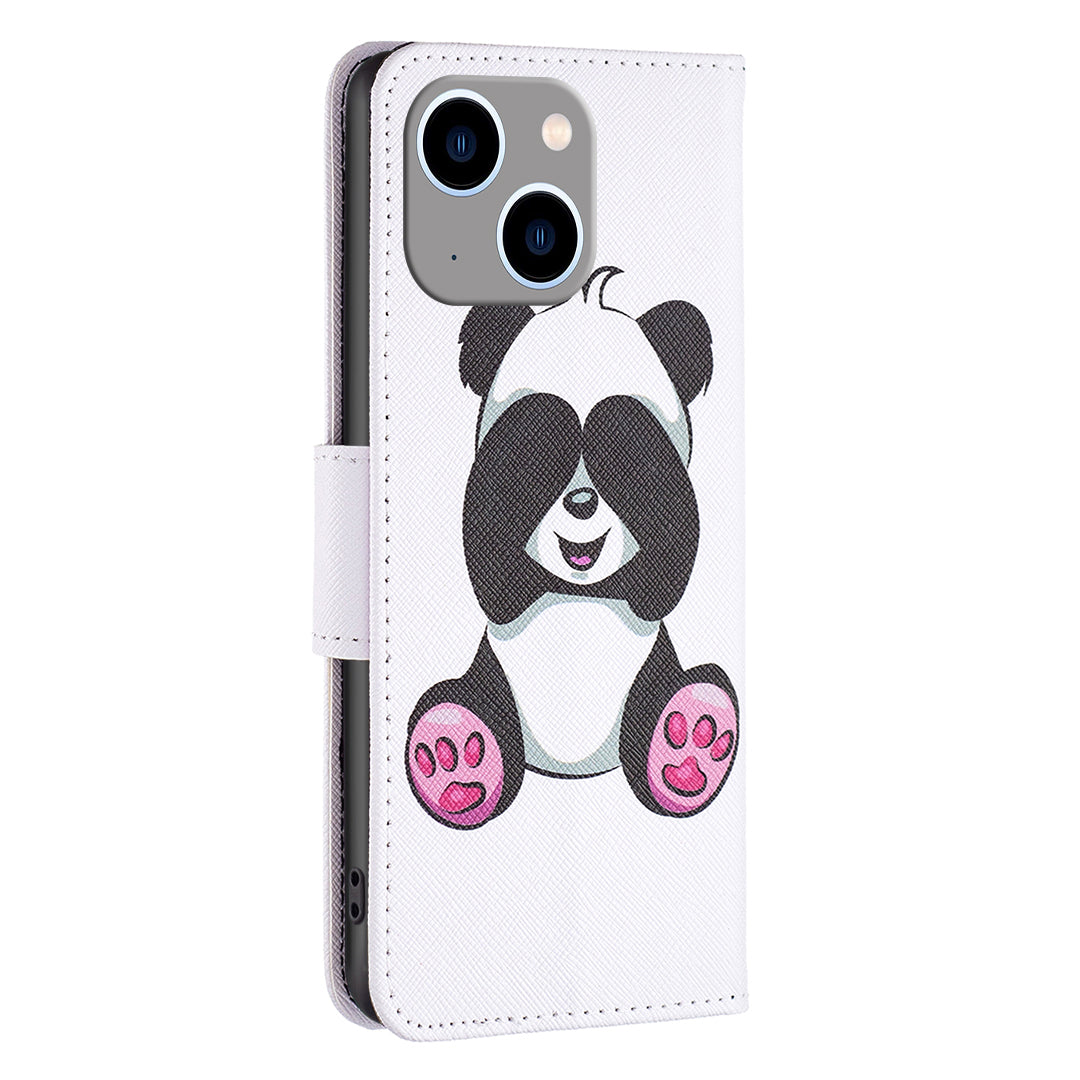 Uniqkart for iPhone 15 Plus Wallet PU Leather Phone Case Pattern Printing Stand Protective Phone Cover - Panda