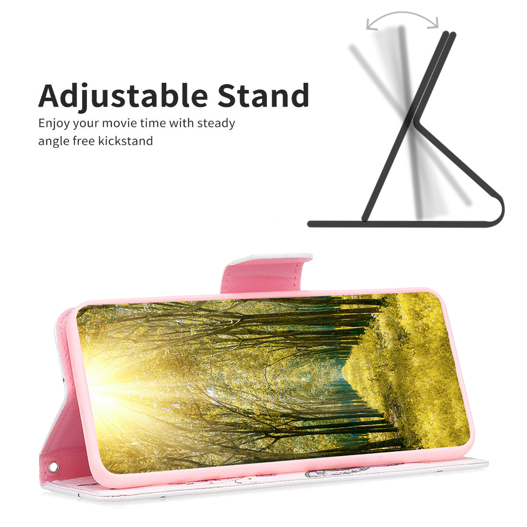 Uniqkart for iPhone 15 Plus Wallet PU Leather Phone Case Pattern Printing Stand Protective Phone Cover - Peach Blossom and Butterflies