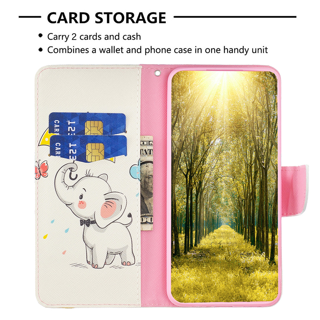 Uniqkart for iPhone 15 Plus Wallet PU Leather Phone Case Pattern Printing Stand Protective Phone Cover - Umbrella and Elephant