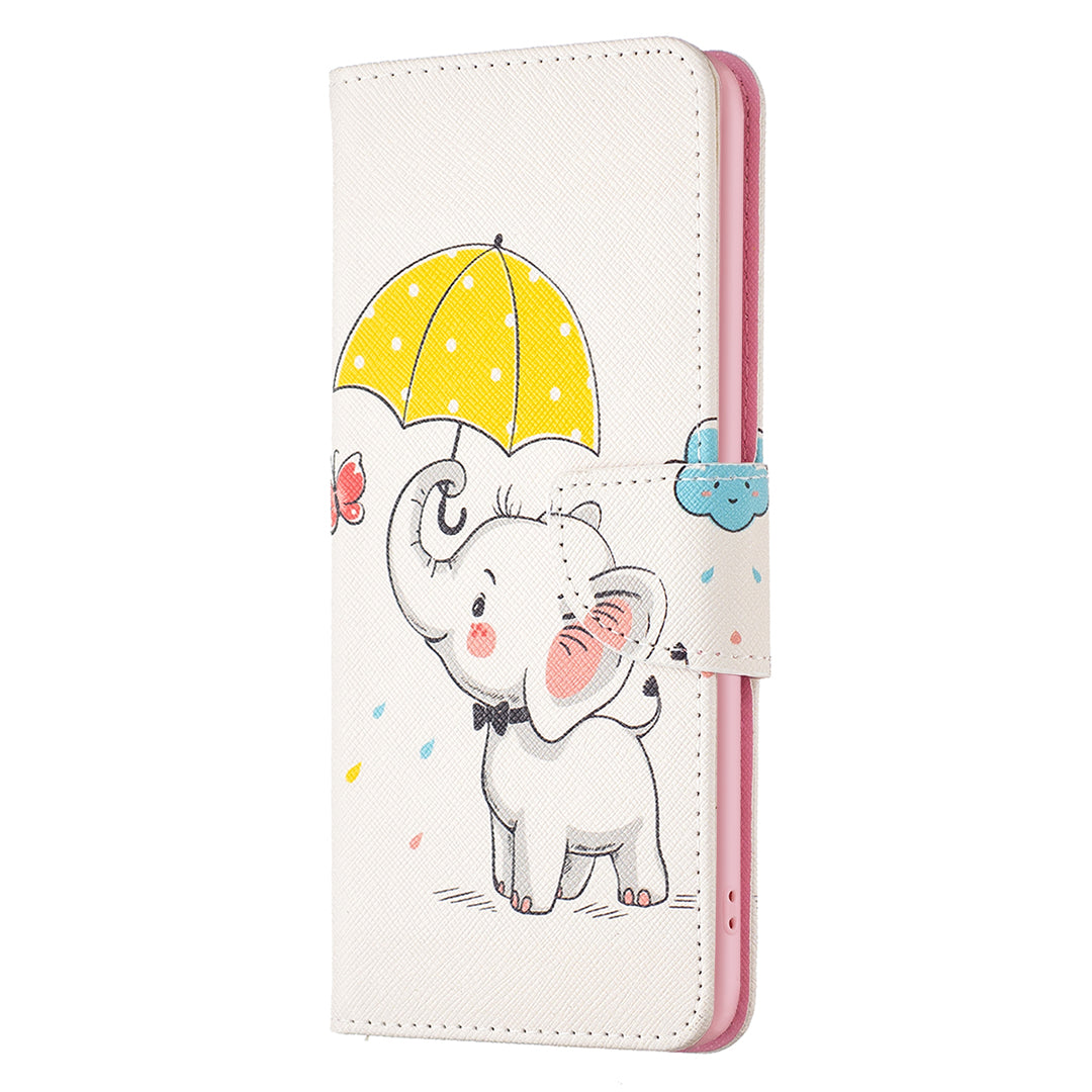 Uniqkart for iPhone 15 Plus Wallet PU Leather Phone Case Pattern Printing Stand Protective Phone Cover - Umbrella and Elephant
