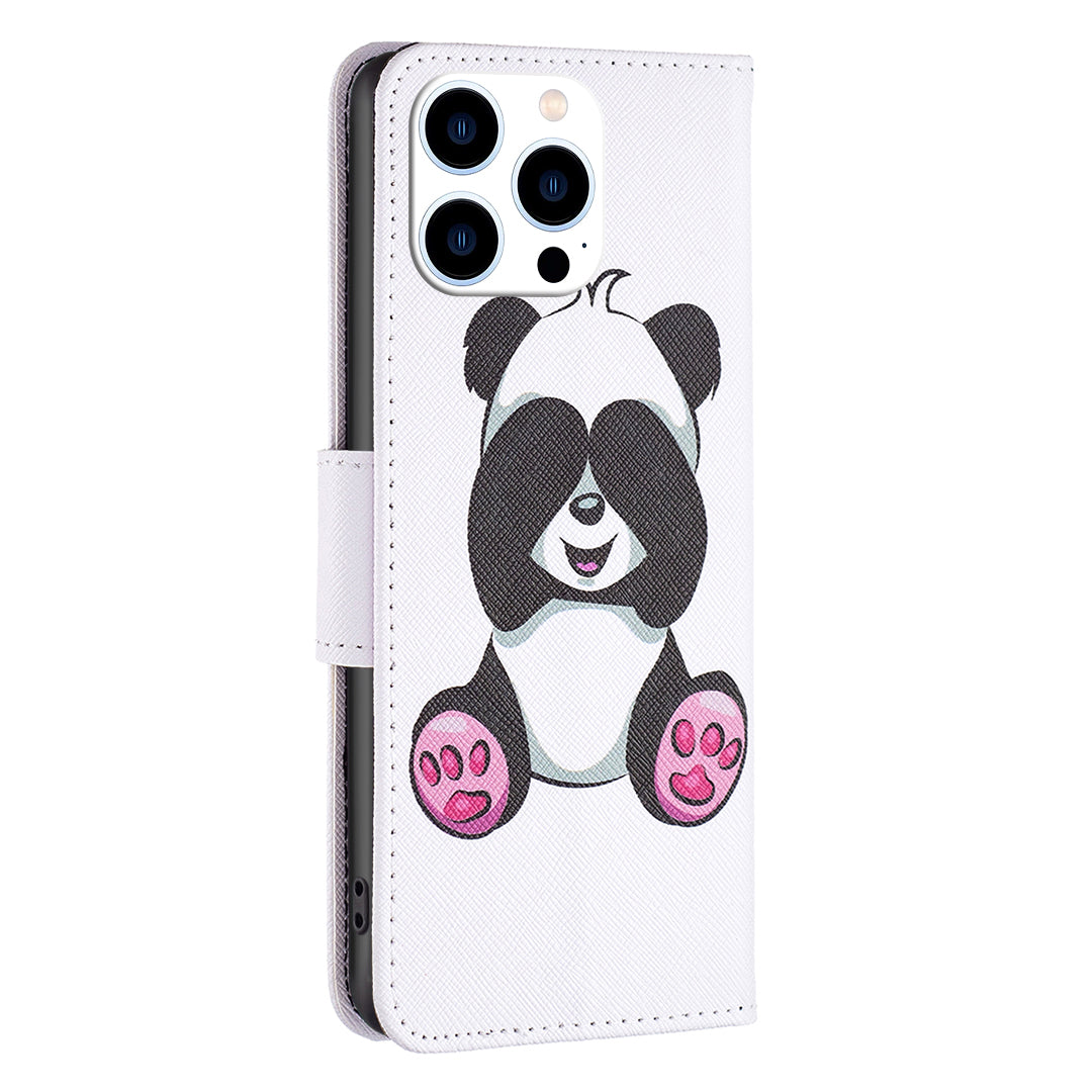 PU Leather Stand Wallet Case for iPhone 15 Pro , Pattern Printing Full Protection Phone Cover - Panda