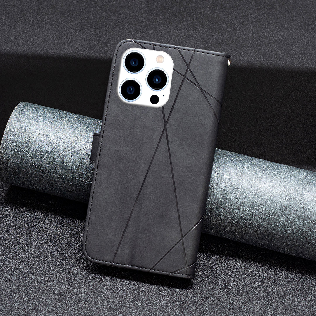 Binfen Color BF05 For iPhone 15 Pro Dustproof Phone Case Stand Imprinted Wallet PU Leather Cover - Black