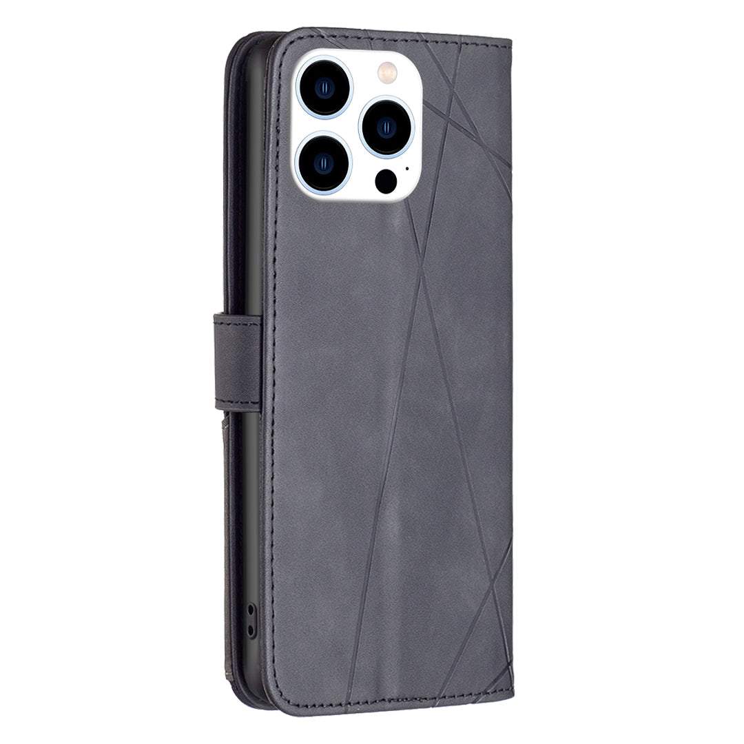 Binfen Color BF05 For iPhone 15 Pro Dustproof Phone Case Stand Imprinted Wallet PU Leather Cover - Black