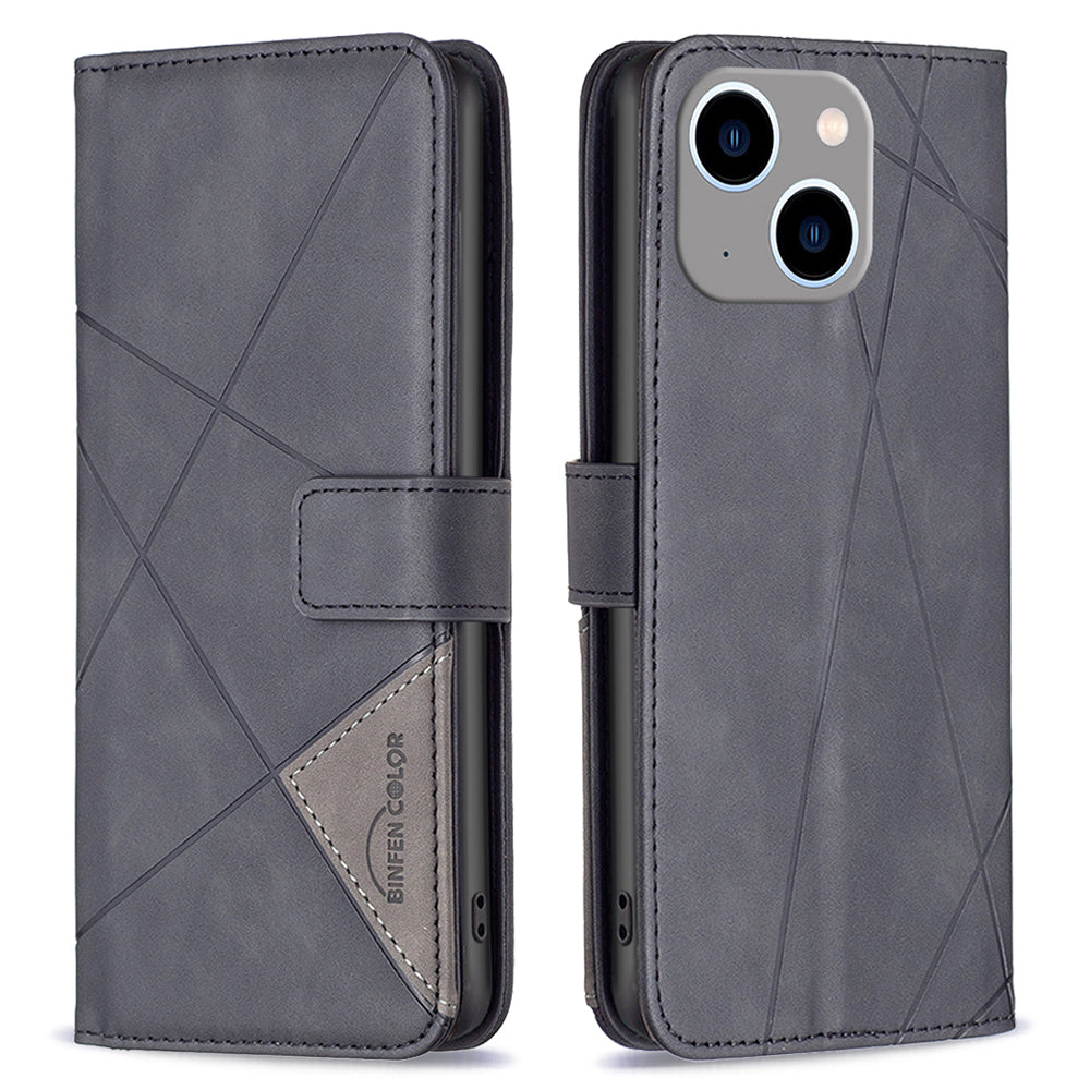 Binfen Color BF05 For iPhone 15 Plus PU Leather Cover Anti-Scratch Phone Case Stand Imprinted Pattern Wallet - Black