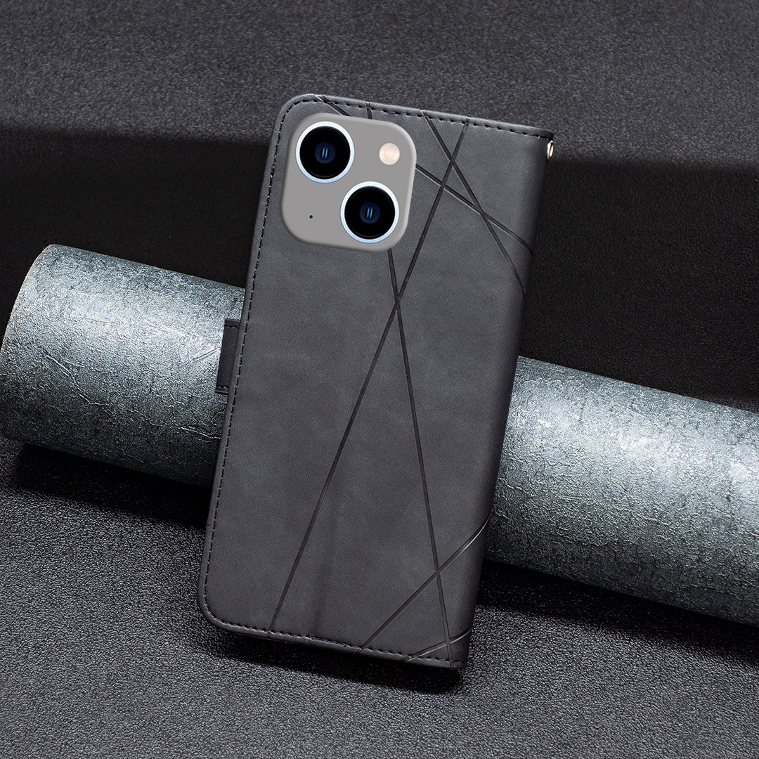 Binfen Color BF05 For iPhone 15 Plus PU Leather Cover Anti-Scratch Phone Case Stand Imprinted Pattern Wallet - Black