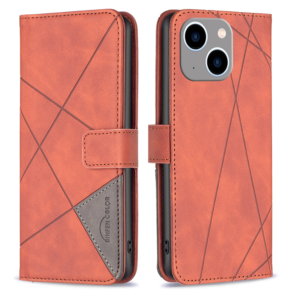 Binfen Color BF05 For iPhone 15 Plus PU Leather Cover Anti-Scratch Phone Case Stand Imprinted Pattern Wallet - Brown