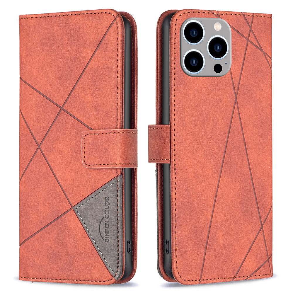 Binfen Color BF05 Phone Case for iPhone 15 Pro Max , Stand Imprinted Wallet PU Leather Cover - Brown