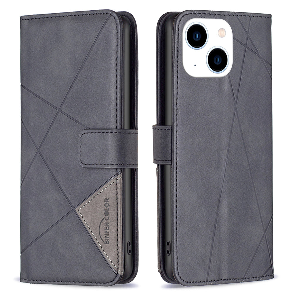 Binfen Color BF05 For iPhone 15 Imprinted Pattern Wallet Moblie Phone Case Stand PU Leather Cover - Black