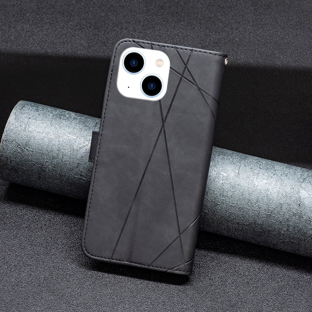 Binfen Color BF05 For iPhone 15 Imprinted Pattern Wallet Moblie Phone Case Stand PU Leather Cover - Black