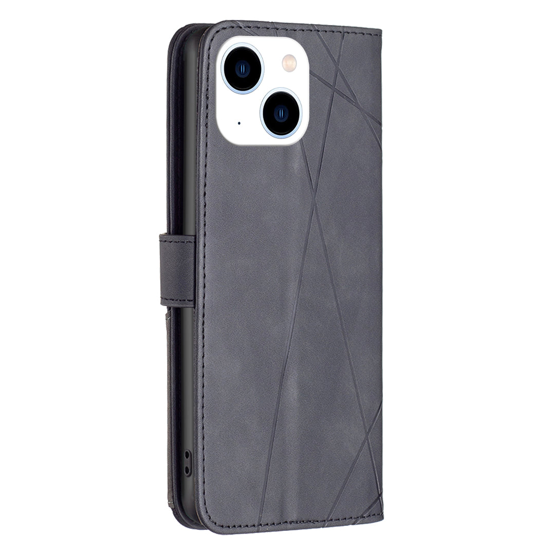 Binfen Color BF05 For iPhone 15 Imprinted Pattern Wallet Moblie Phone Case Stand PU Leather Cover - Black