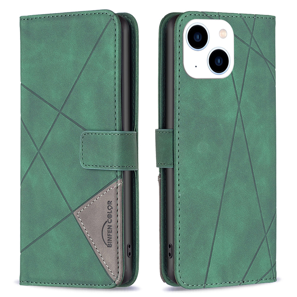 Binfen Color BF05 For iPhone 15 Imprinted Pattern Wallet Moblie Phone Case Stand PU Leather Cover - Green