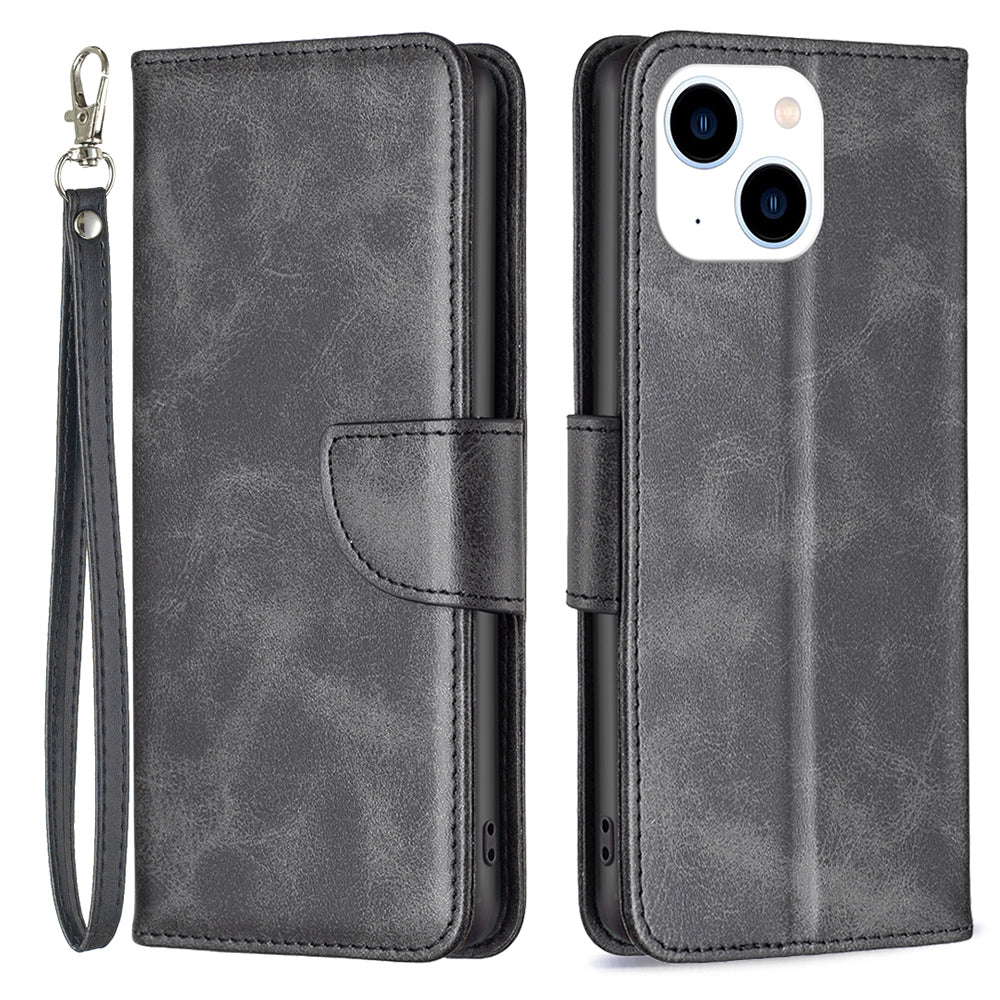 Uniqkart for iPhone 15 Phone Stand Cover Solid Color Fine Textured PU Leather Wallet Anti-Scratch Phone Case - Black