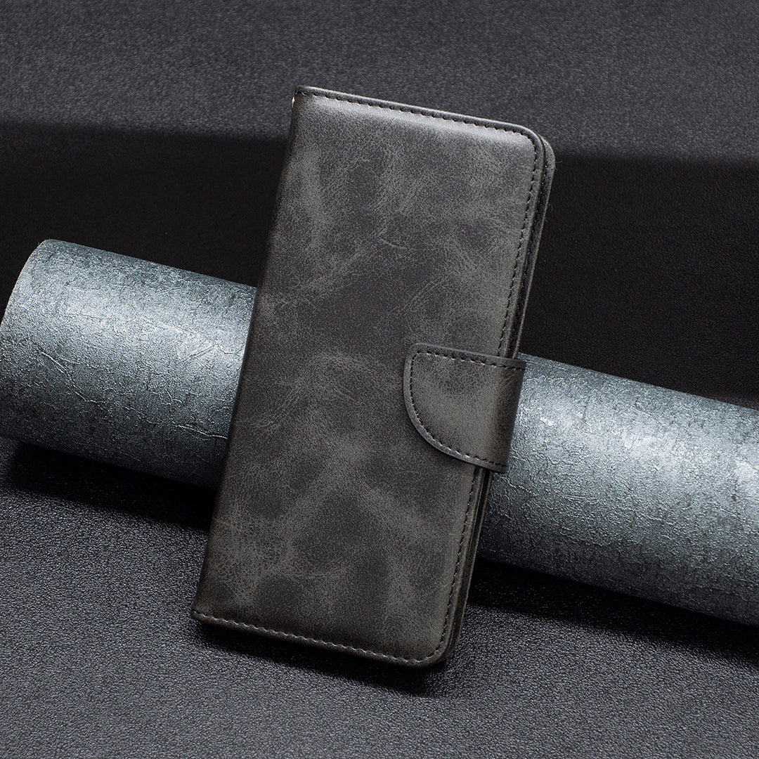 Uniqkart for iPhone 15 Phone Stand Cover Solid Color Fine Textured PU Leather Wallet Anti-Scratch Phone Case - Black