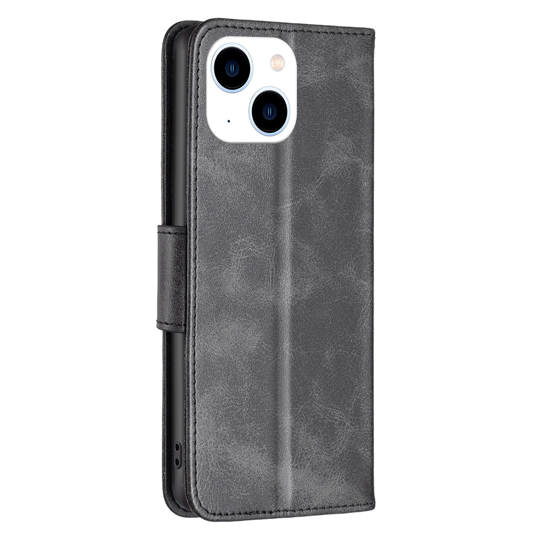 Uniqkart for iPhone 15 Phone Stand Cover Solid Color Fine Textured PU Leather Wallet Anti-Scratch Phone Case - Black