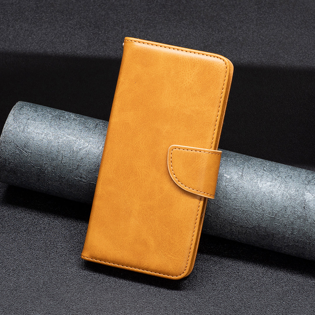 Uniqkart for iPhone 15 Pro Solid Color Phone Stand Case Shockproof Fine Textured PU Leather Wallet Cover - Yellow