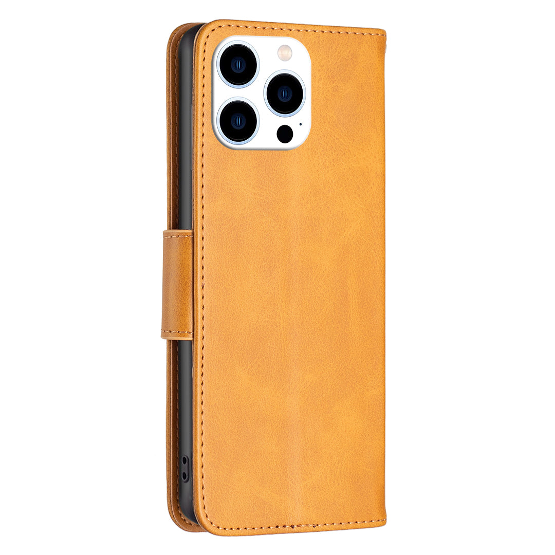 Uniqkart for iPhone 15 Pro Solid Color Phone Stand Case Shockproof Fine Textured PU Leather Wallet Cover - Yellow
