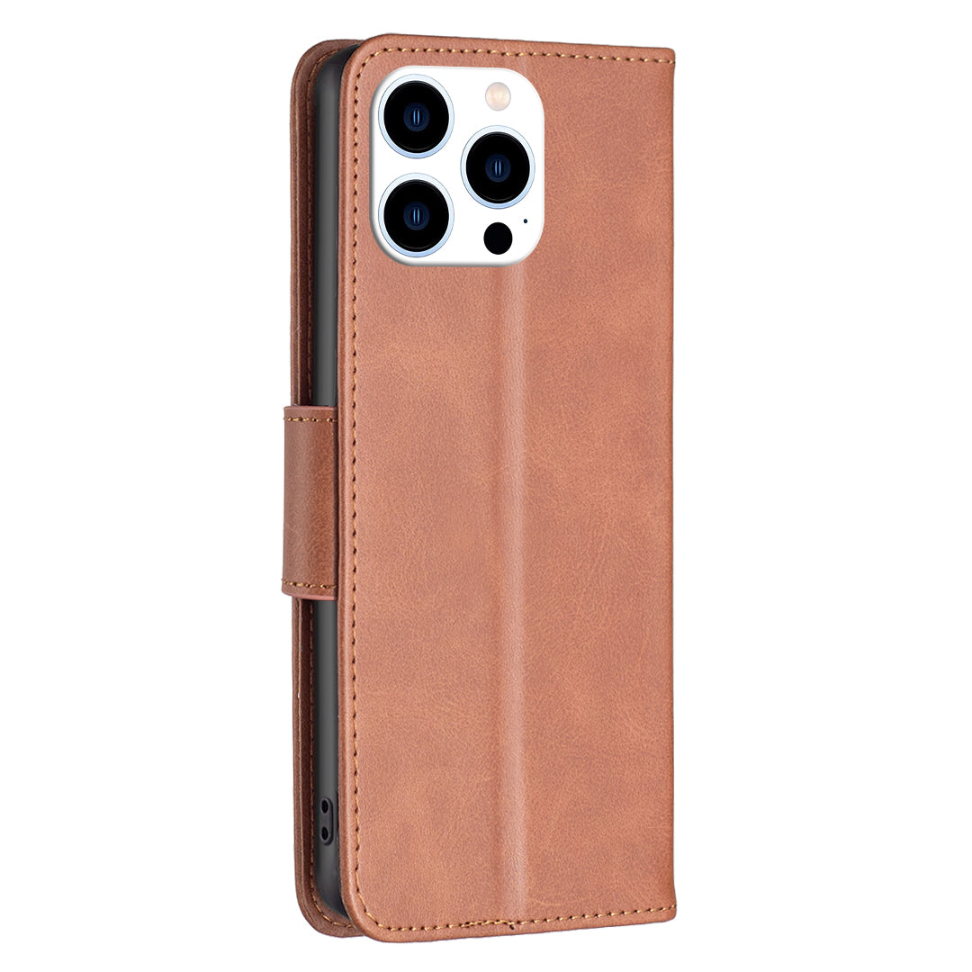 Uniqkart for iPhone 15 Pro Solid Color Phone Stand Case Shockproof Fine Textured PU Leather Wallet Cover - Brown